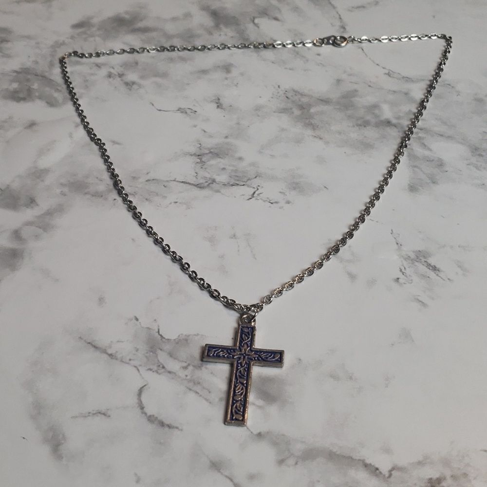 Blue Cross Necklace  - Picture 2 of 10